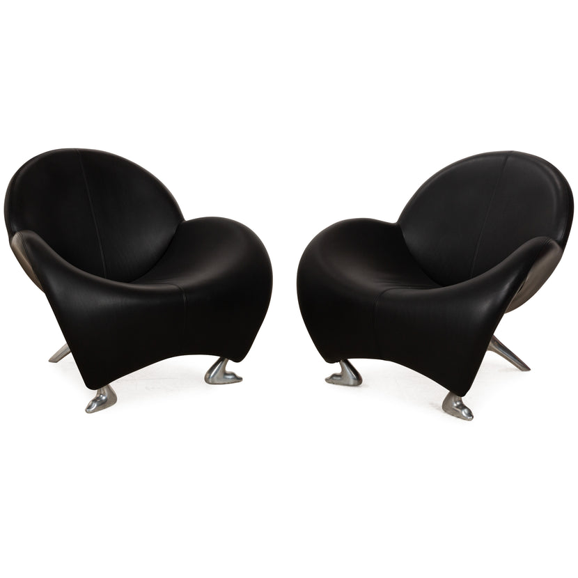 Leolux Papageno Leather Armchair Set Black