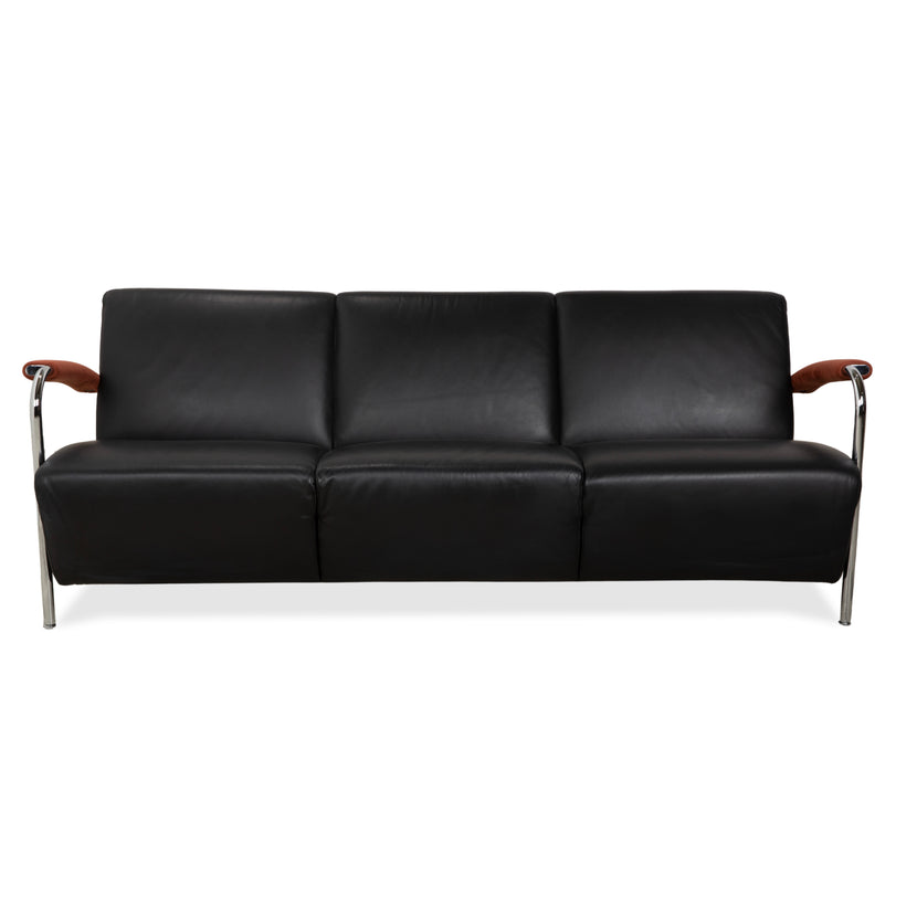 Leolux Scylla Leather Three-Seater Black Sofa Couch