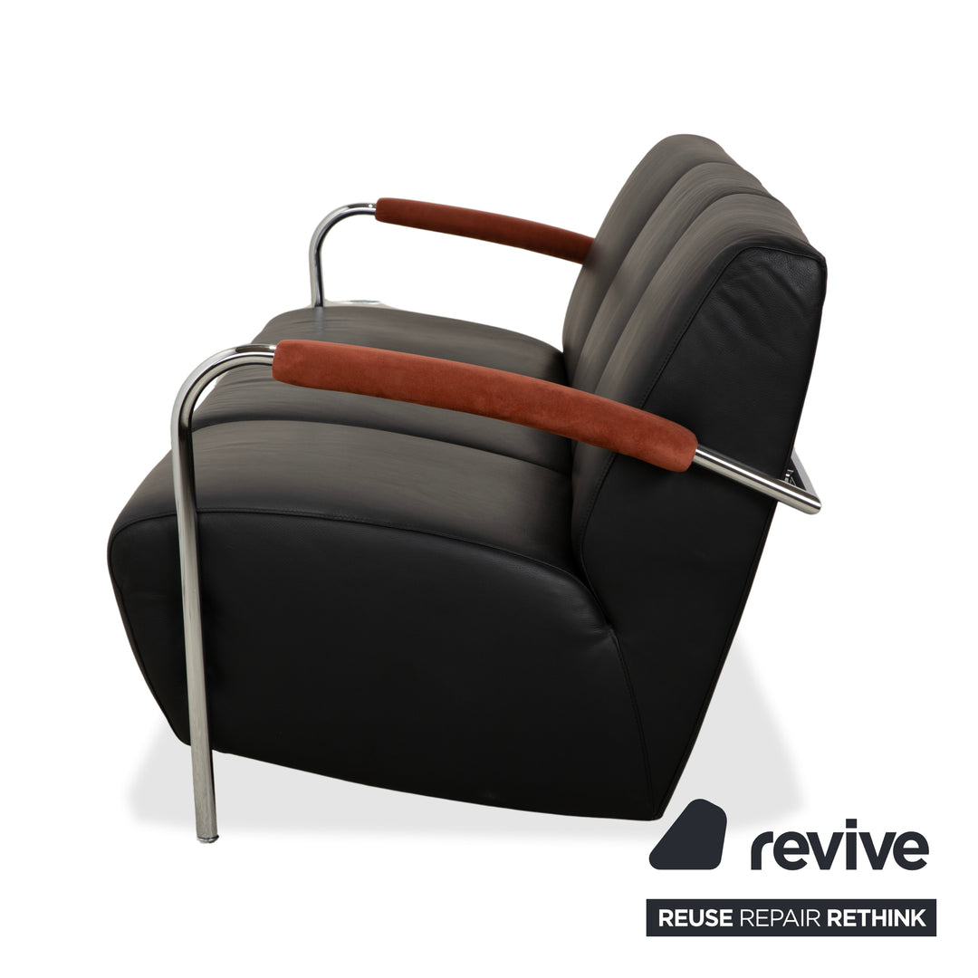 Leolux Scylla Leather Three-Seater Black Sofa Couch