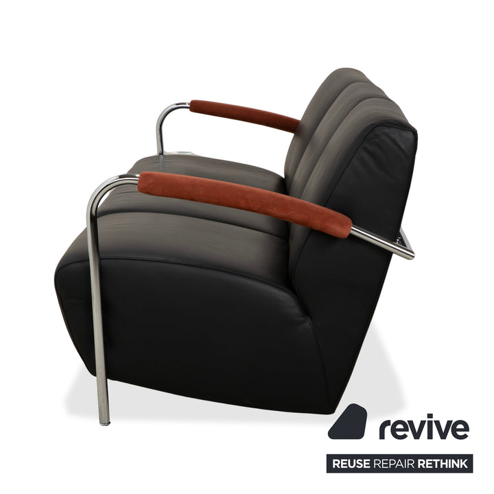Leolux Scylla Leather Three-Seater Black Sofa Couch