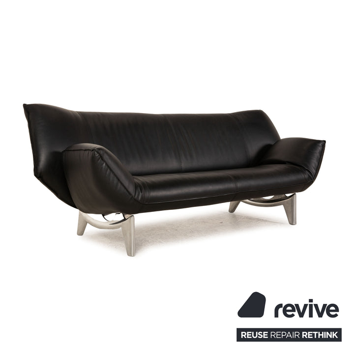 Leolux Tango Leather Sofa Black Three Seater Couch