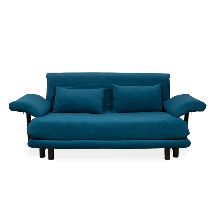 Ligne Roset Multy three-seater, fabric blue, including armrests, frame black, manual sleeper function, reupholstered