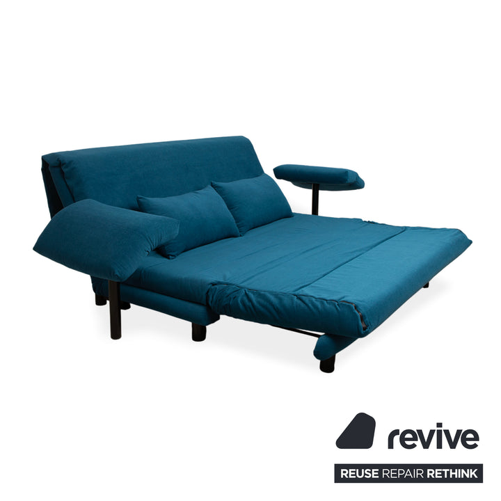 Ligne Roset Multy three-seater, fabric blue, including armrests, frame black, manual sleeper function, reupholstered