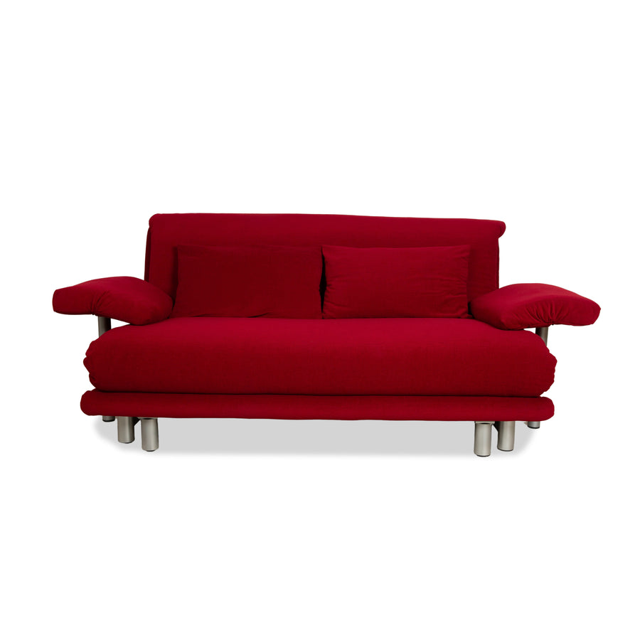 Ligne Roset Multy Dreisitzer Armlehnen Stoff Rot Siber manuelle Schlaffunktion Schlafsofa Couch Neubezug