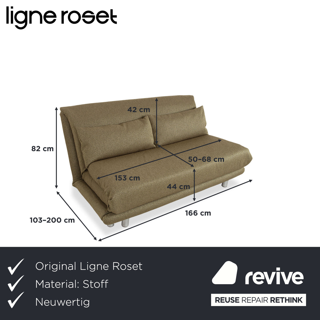 Ligne Roset Multy Dreisitzer Stoff Grün Olivgrün Silber manuelle Schlaffunktion Schlafsofa Couch Neubezug