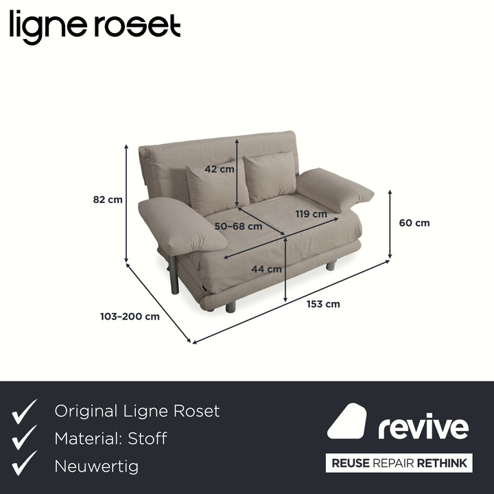 Ligne Roset Multy two-seater including armrests, beige fabric, manual sleeping function, reupholstered