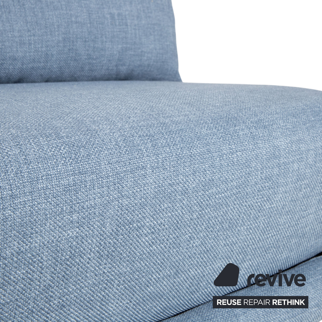 Ligne Roset Multy Zweisitzer Stoff Blau Hellblau Powderblue Silber manuelle Schlaffunktion Schlafsofa Couch Neubezug