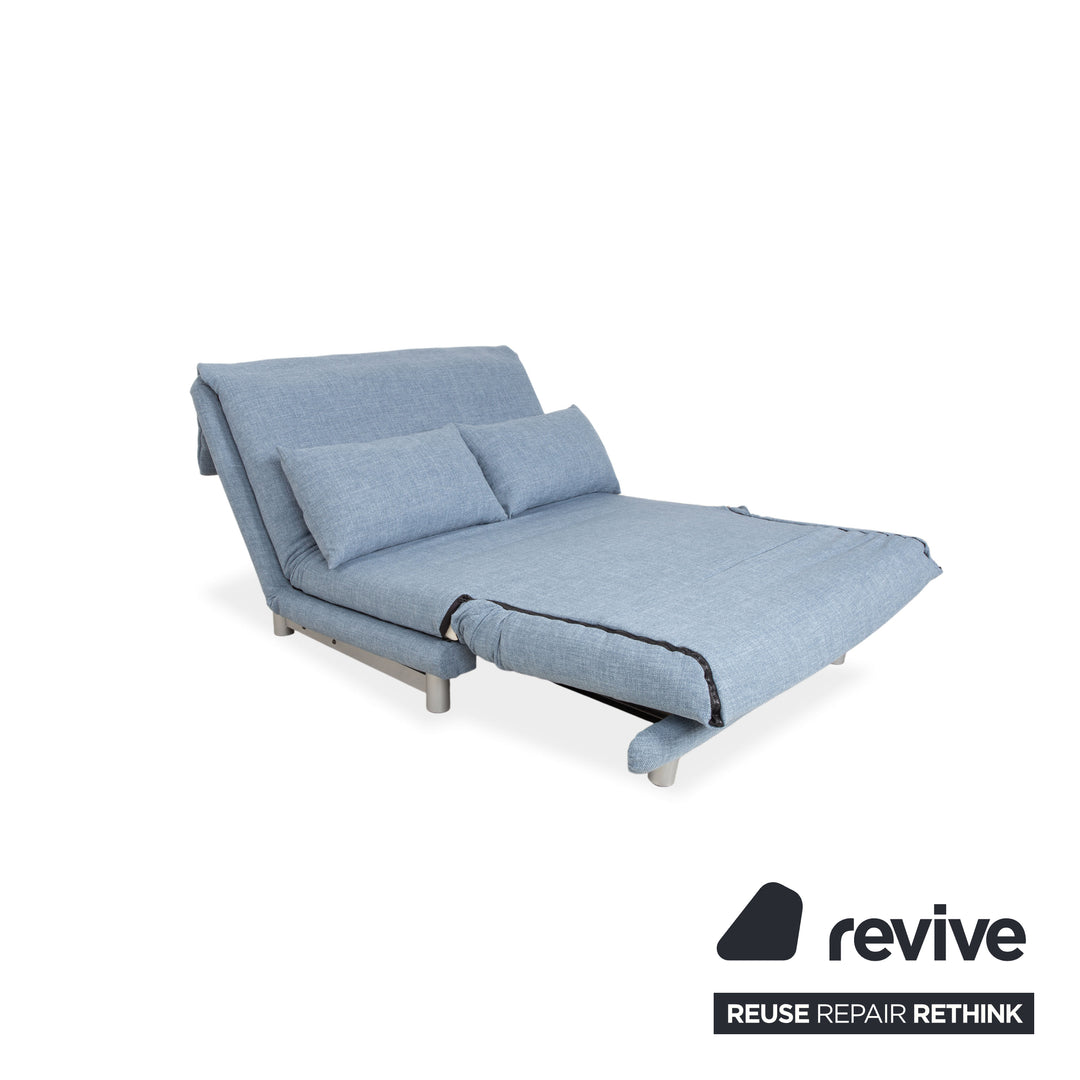 Ligne Roset Multy Zweisitzer Stoff Blau Hellblau Powderblue Silber manuelle Schlaffunktion Schlafsofa Couch Neubezug