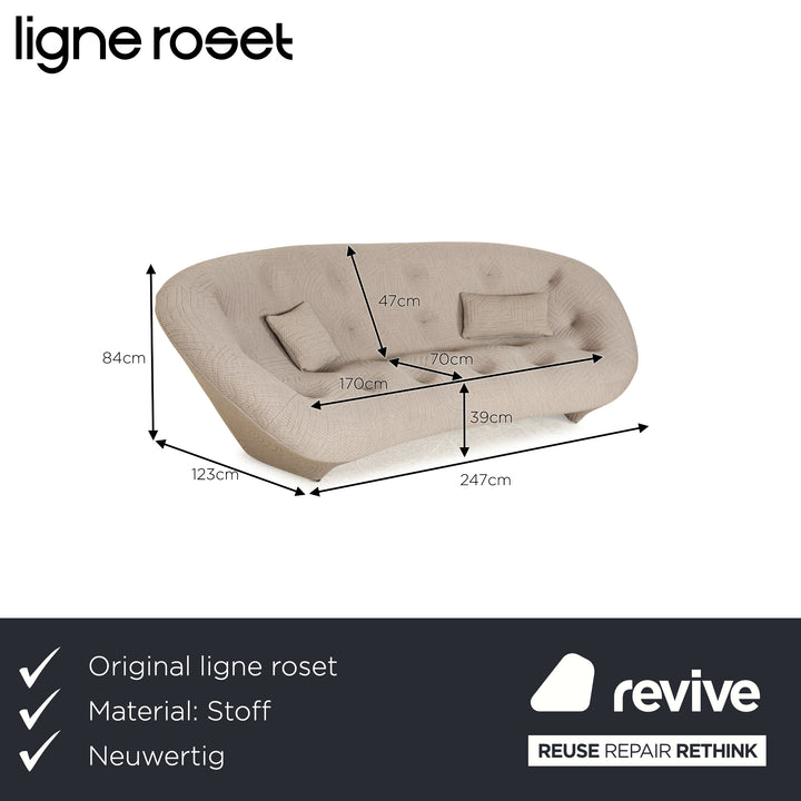 Ligne Roset Canapé Trois Places Ploum en Tissu Gris Clair