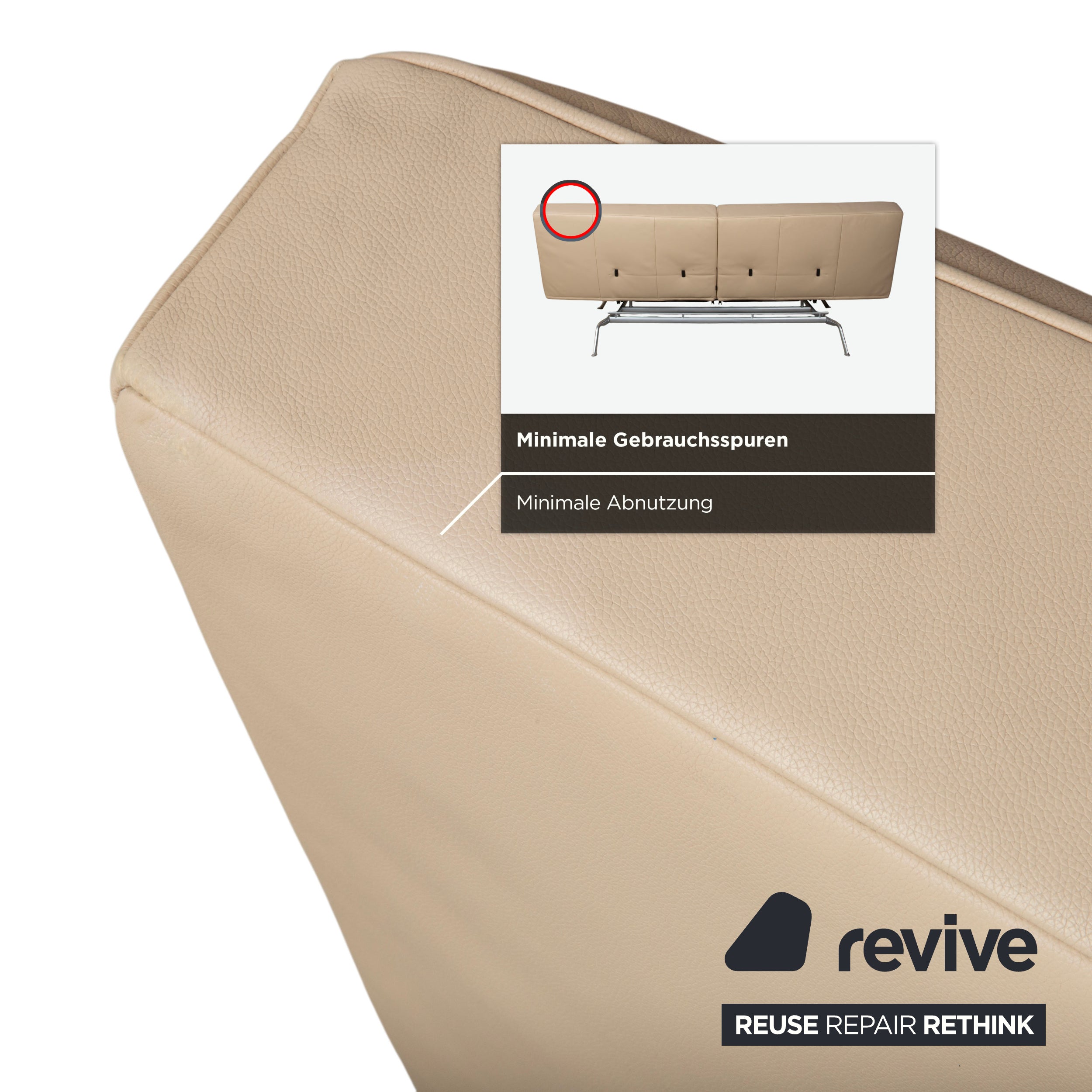 Ligne Roset Smala Leder Dreisitzer Creme Beige Sand manuelle Funktion Sofa Couch