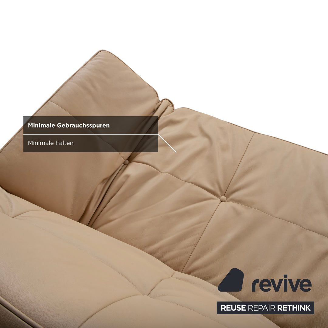 Ligne Roset Smala Leder Dreisitzer Creme Beige Sand manuelle Funktion Sofa Couch