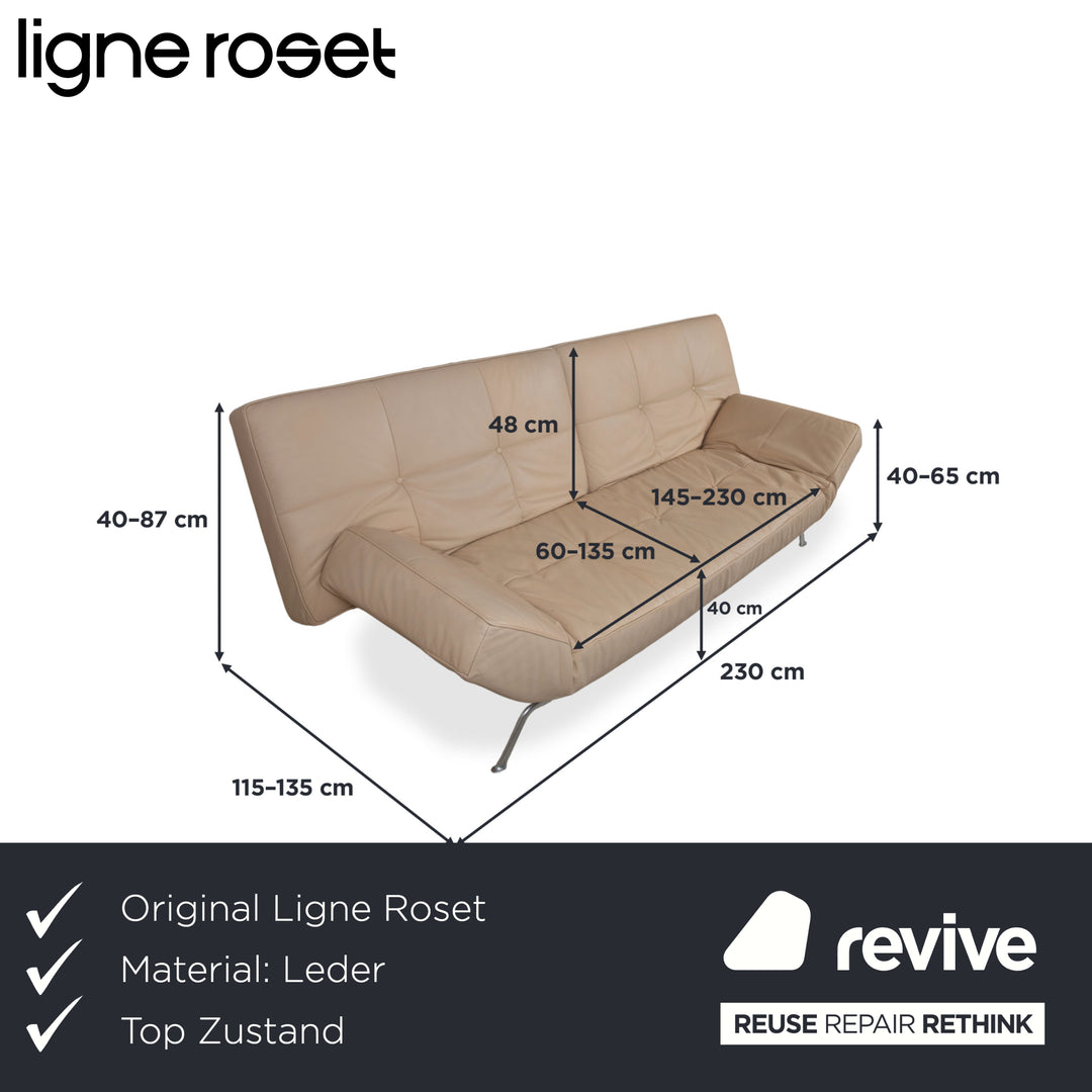 Ligne Roset Smala Leder Dreisitzer Creme Beige Sand manuelle Funktion Sofa Couch