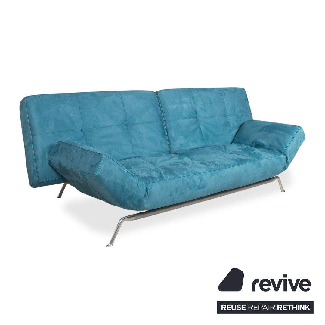 Ligne Roset Smala Fabric Three-Seater Blue Turquoise Manual Function Sleep Function New Upholstery Memphis 735