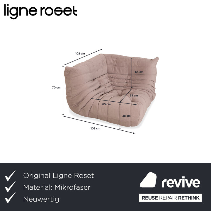 Ligne Roset Togo corner element, corner section, fabric beige sand, reupholstered