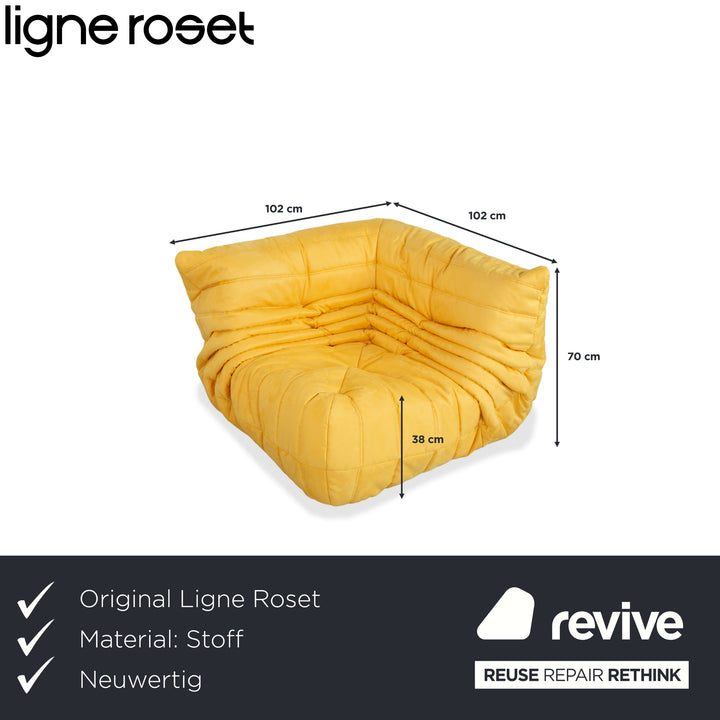 Ligne Roset Togo corner element, corner section, fabric yellow, reupholstered