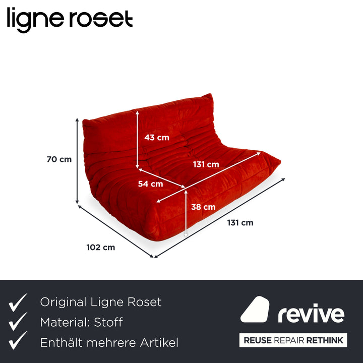 Ligne Roset Togo Garnitur Stoff Alcantara Dreisitzer Zweisitzer Hocker Rot Sofa Couch