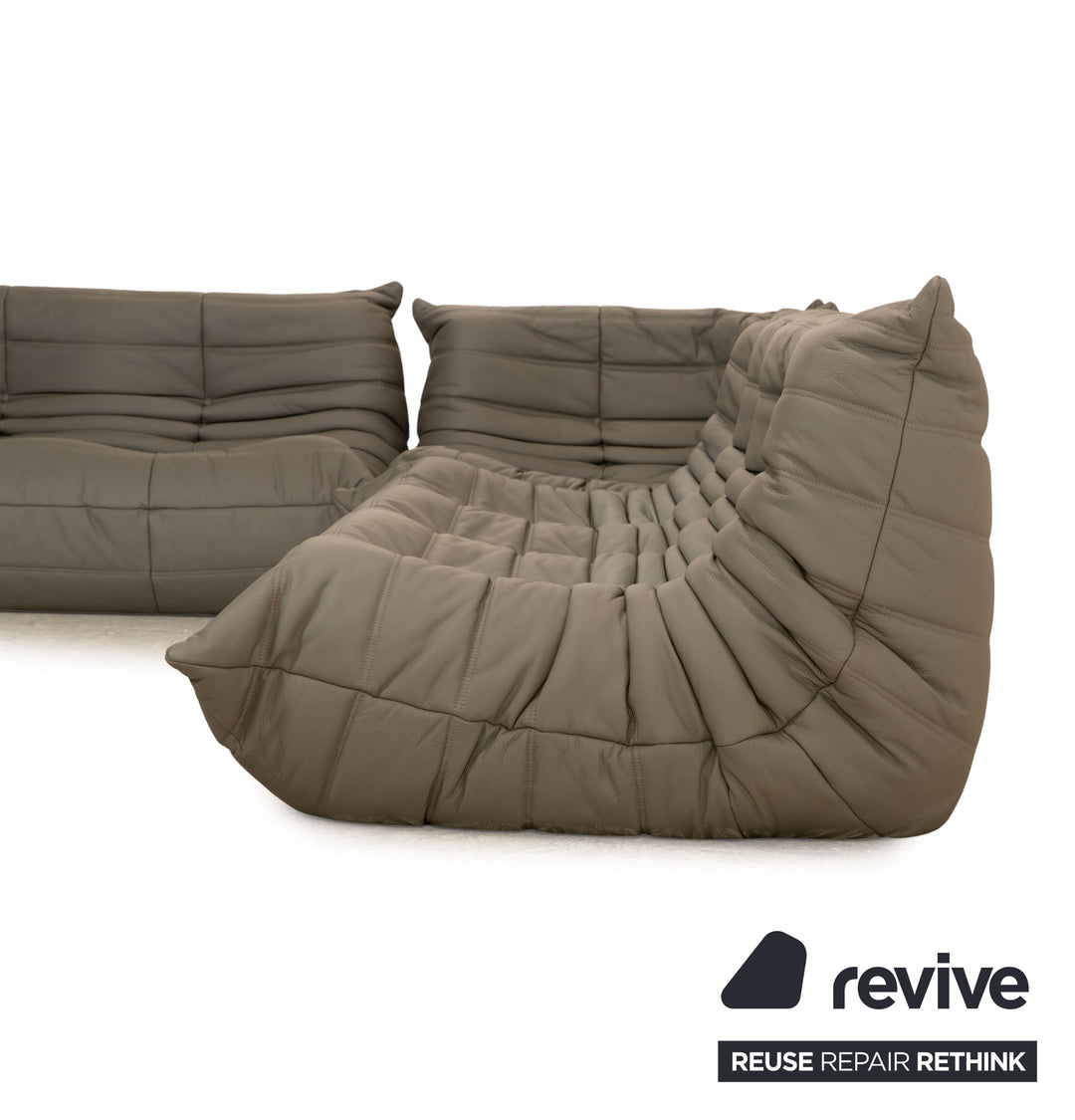 ligne roset Togo Leder Ecksofa Grau Sofa Couch