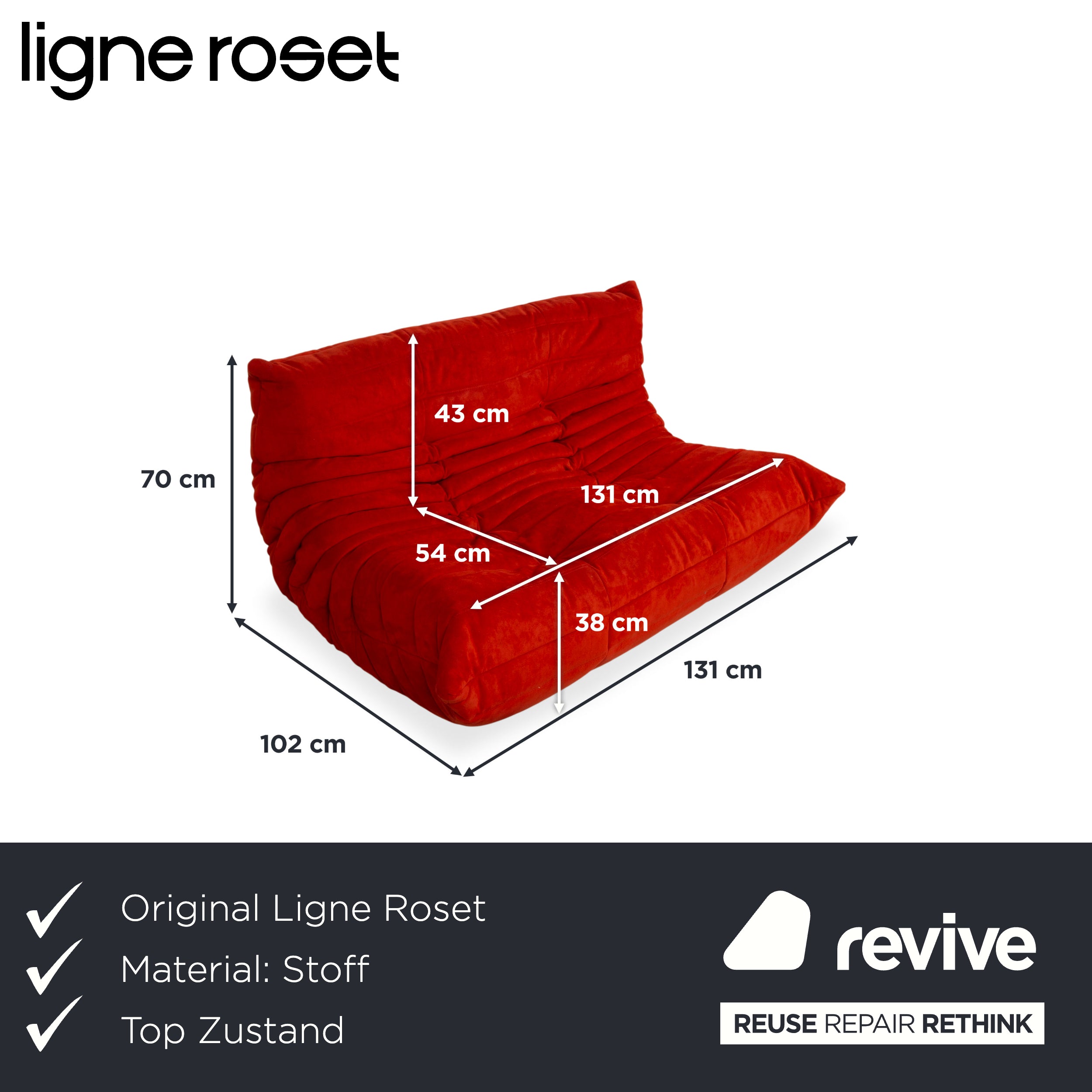 Ligne Roset Togo Stoff Alcantara Zweisitzer Rot Sofa Couch