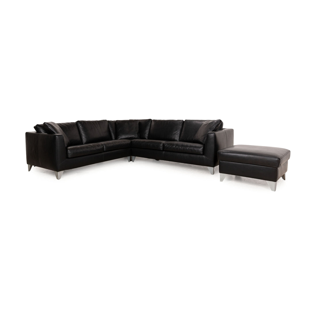 Ensemble de canapés en cuir Machalke, tabouret noir, canapé d'angle