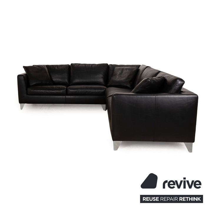 Ensemble de canapés en cuir Machalke, tabouret noir, canapé d'angle