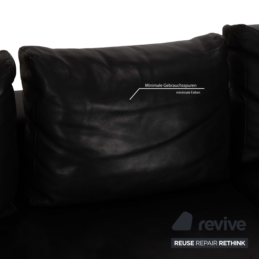Minotti Hamilton Canapé d'angle en cuir noir Canapé Recamiere droite fonction manuelle