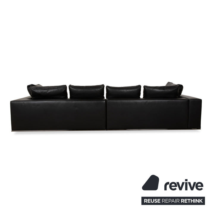 Minotti Hamilton Canapé d'angle en cuir noir Canapé Recamiere droite fonction manuelle