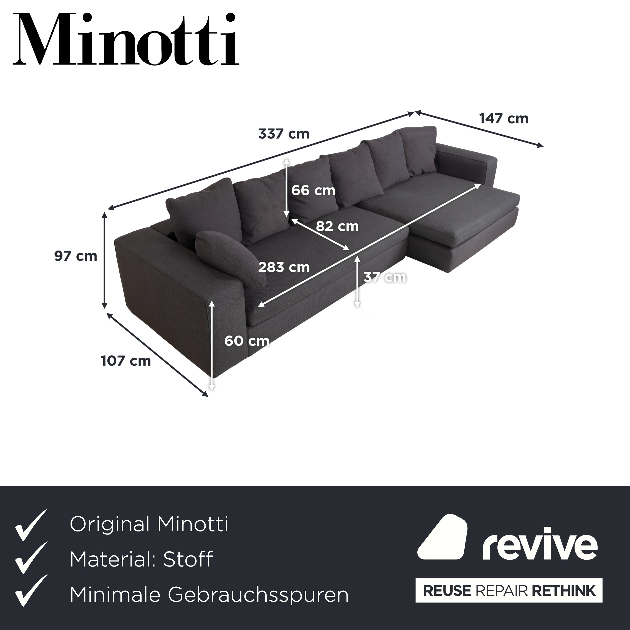 Minotti Stoff Ecksofa Grau Sofa Couch