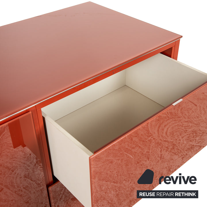 Molteni 505 Buffet en Bois Plateau en Verre Rouge