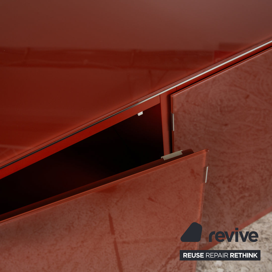 Molteni 505 Buffet en Bois Plateau en Verre Rouge
