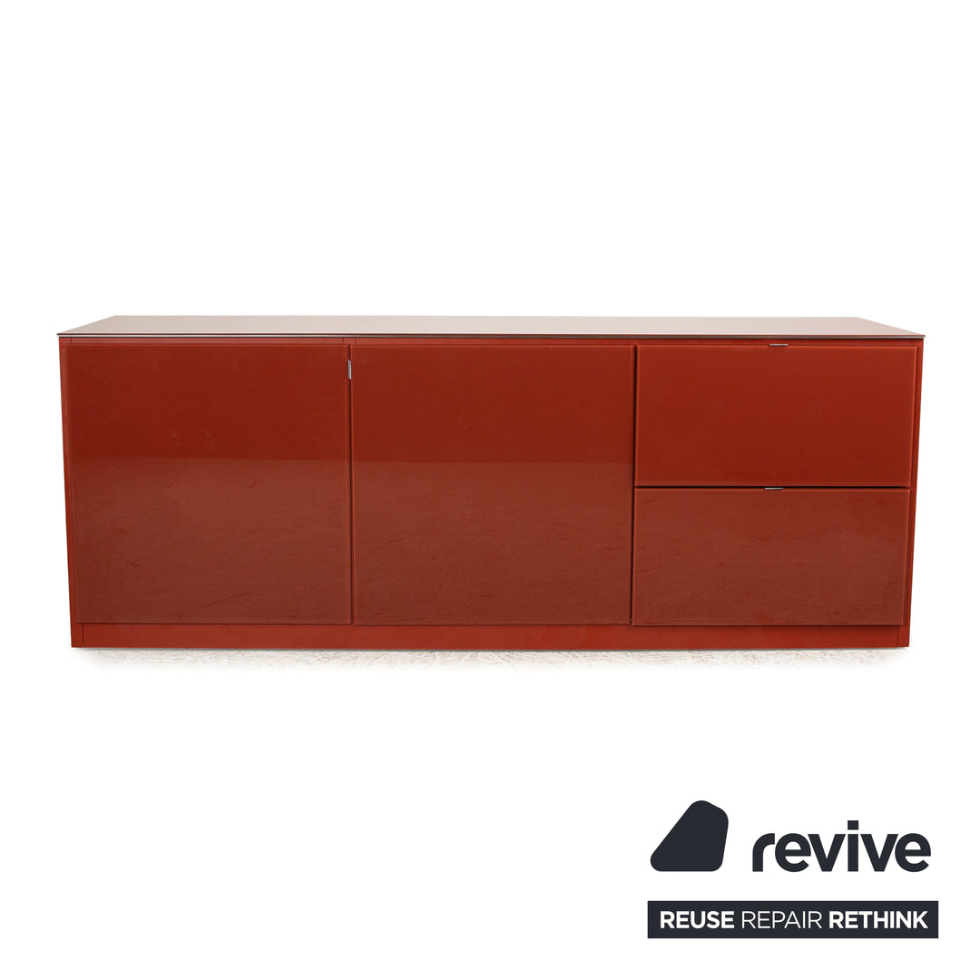 Molteni 505 Buffet en Bois Plateau en Verre Rouge