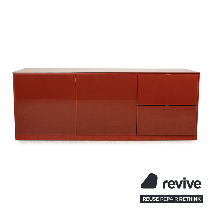 Molteni 505 Buffet en Bois Plateau en Verre Rouge