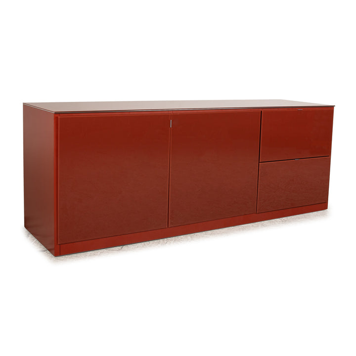 Molteni 505 Buffet en Bois Plateau en Verre Rouge
