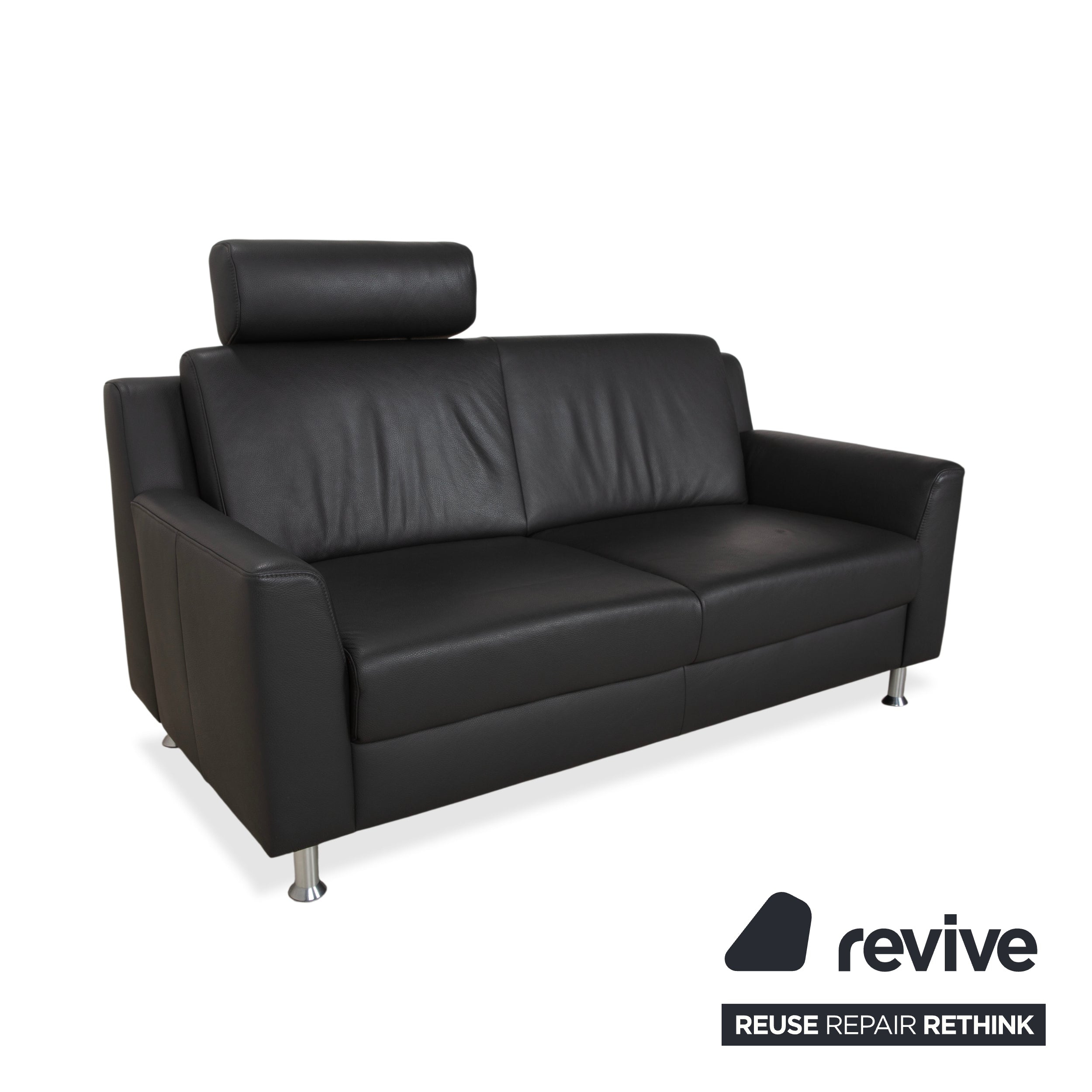 Mondo Leder Zweisitzer Dunkelgrau Sofa Couch inkl. Kopfstütze