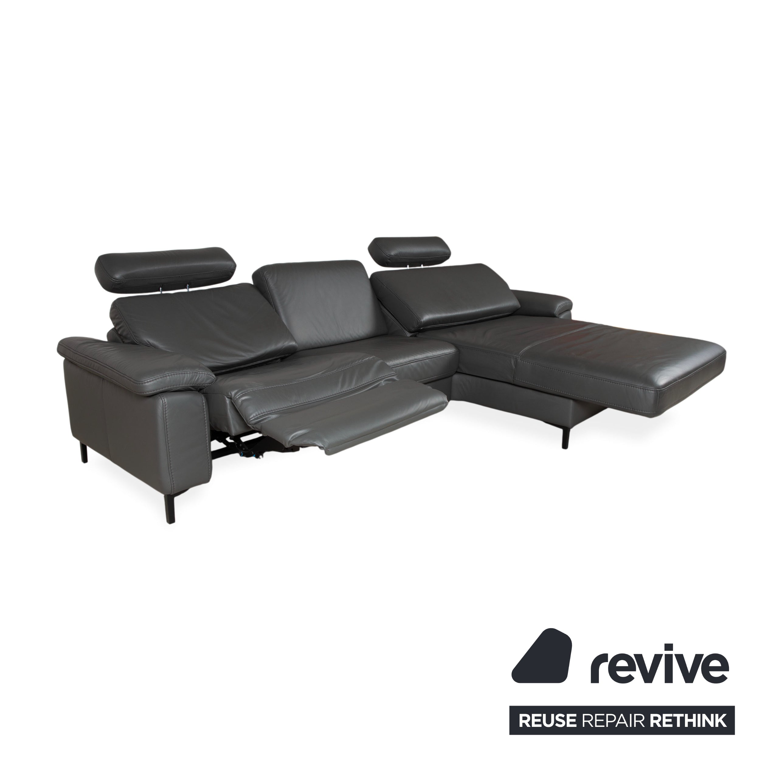 Mondo Maestra Leder Ecksofa Grau Schiefer Anthrazit elektrische Funktion Sofa Couch