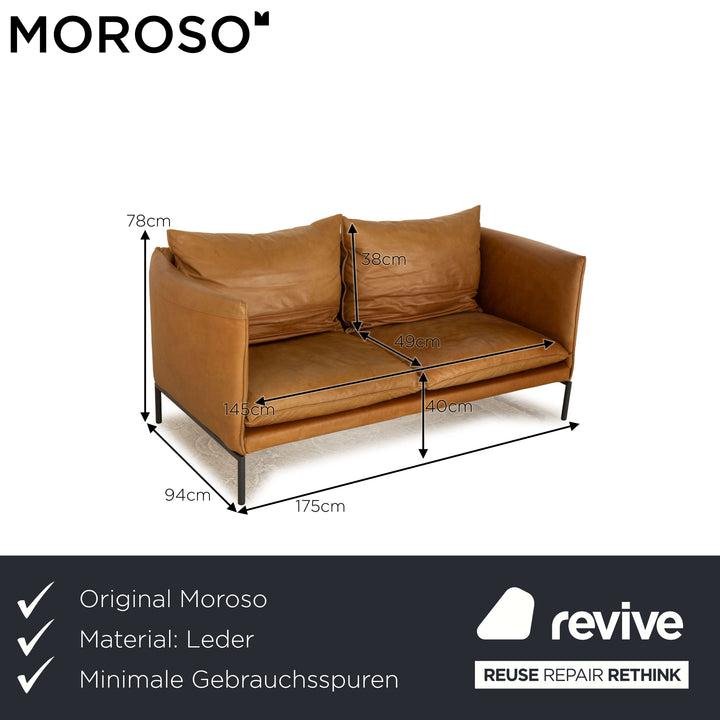 Canapé 2 places Moroso Genty en cuir beige marron clair taupe