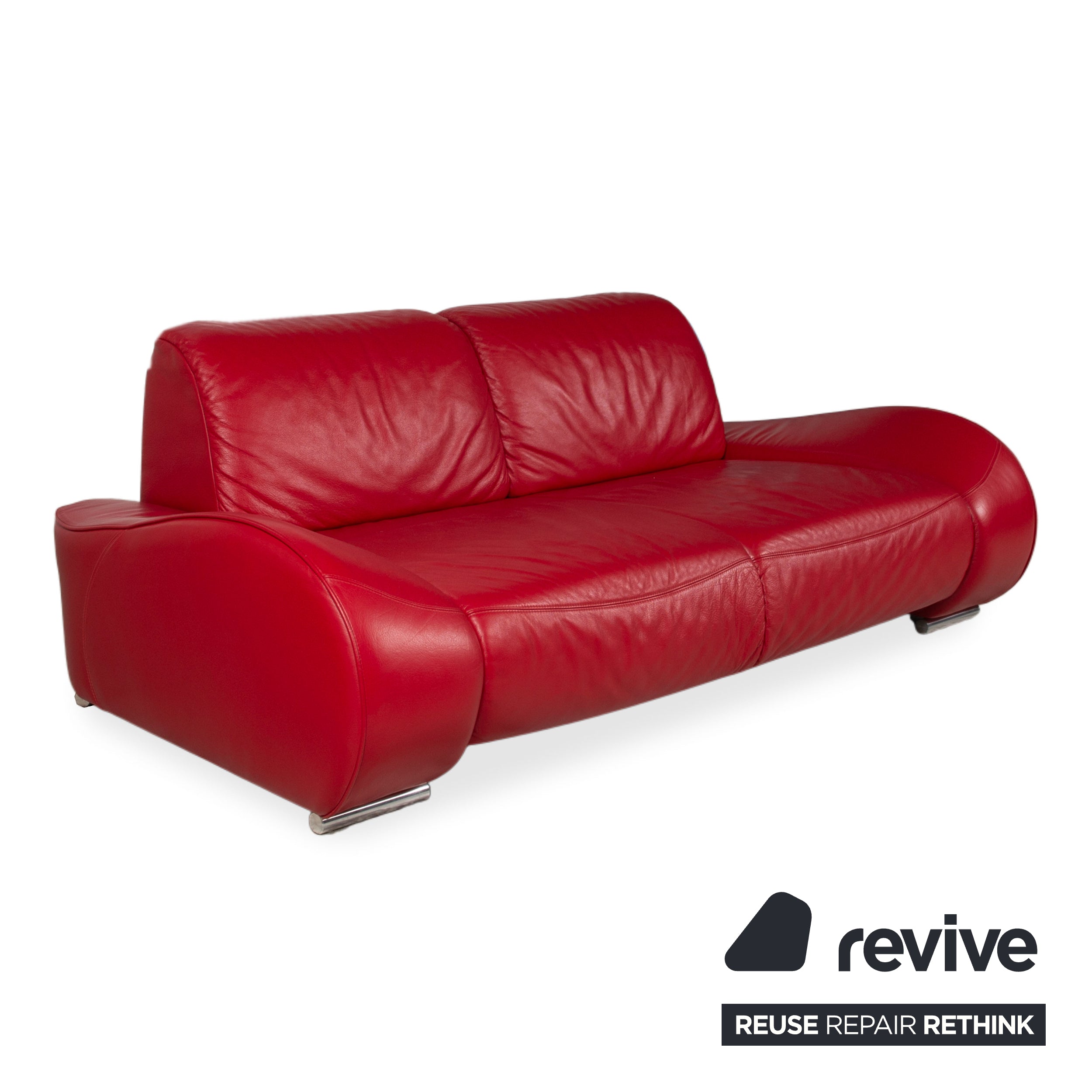 Musterring Garnitur Leder Zweisitzer Hocker Rot Sofa Couch manuelle Funktion