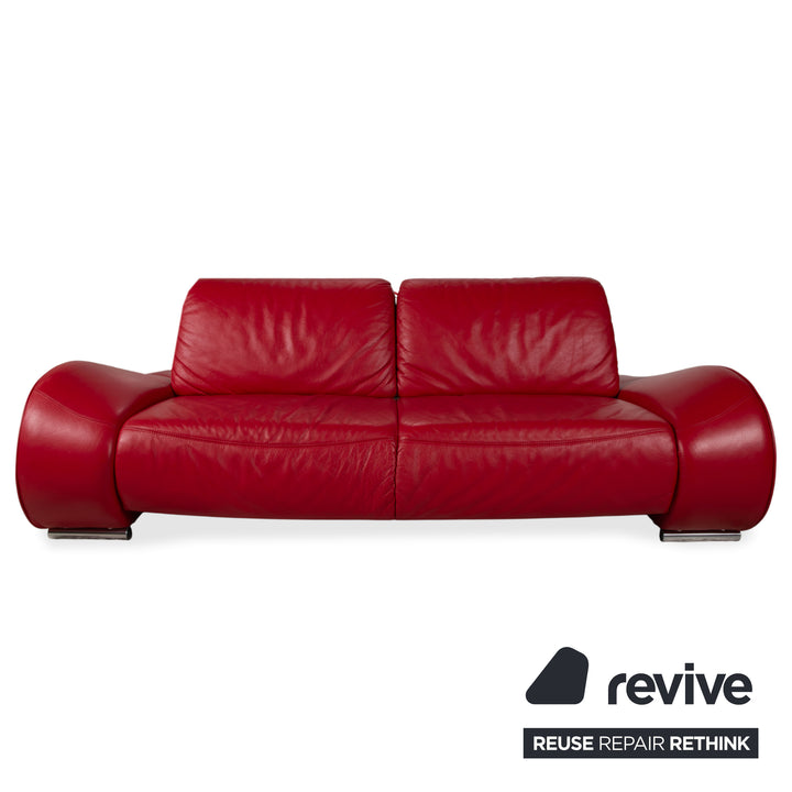 Musterring Garnitur Leder Zweisitzer Hocker Rot Sofa Couch manuelle Funktion
