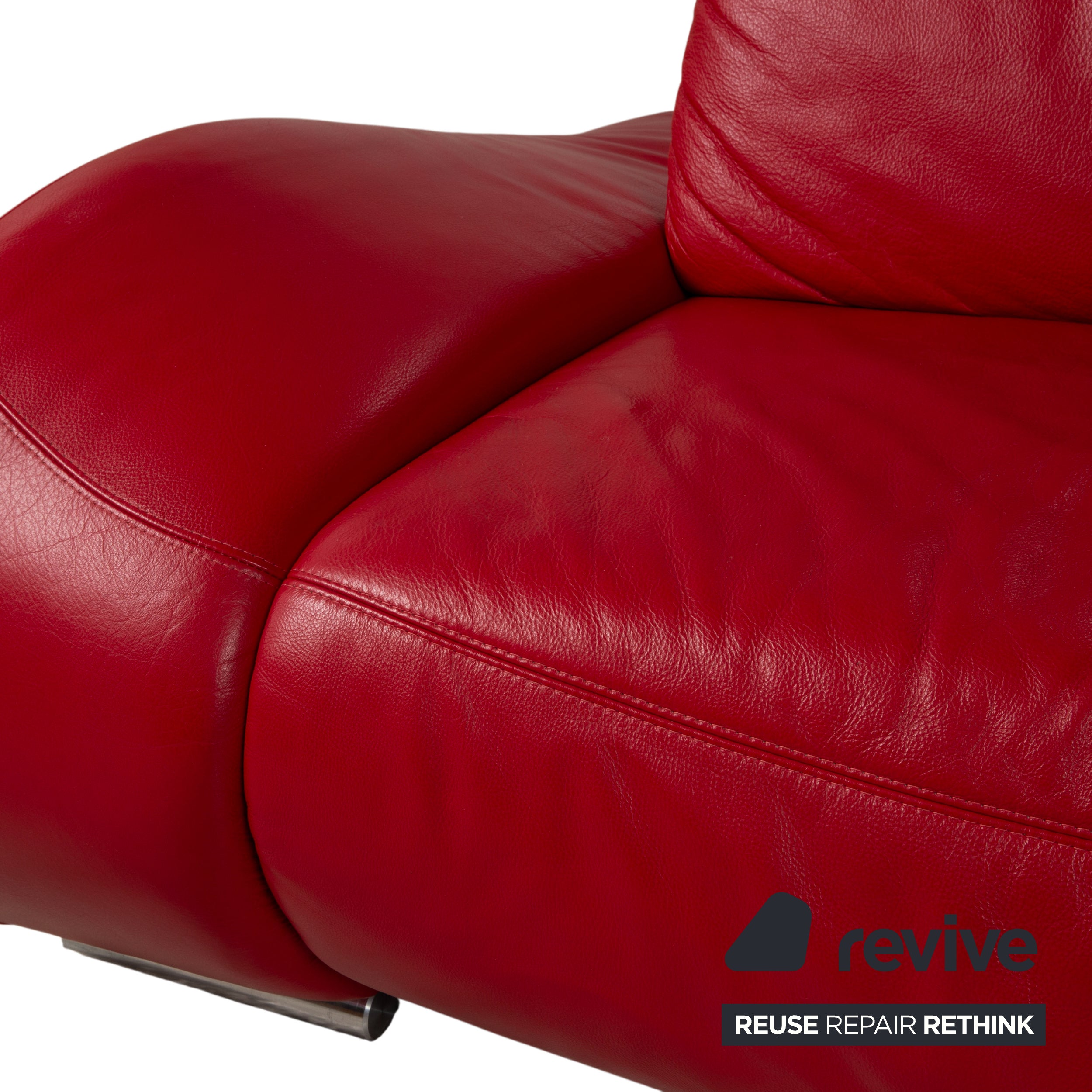 Musterring Garnitur Leder Zweisitzer Hocker Rot Sofa Couch manuelle Funktion