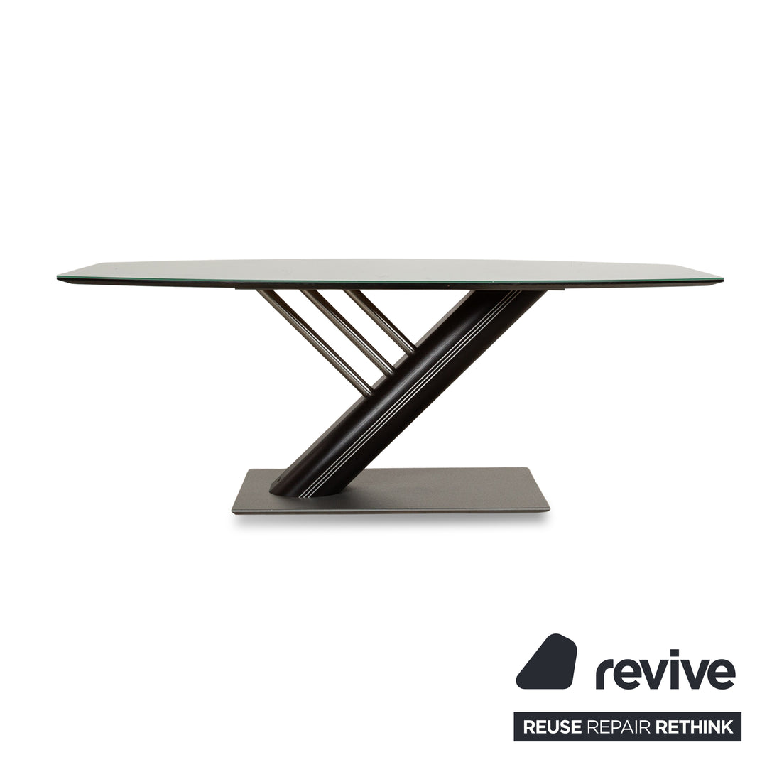 Échantillon table à manger en verre anneau argent 195 x 95 x 75 cm