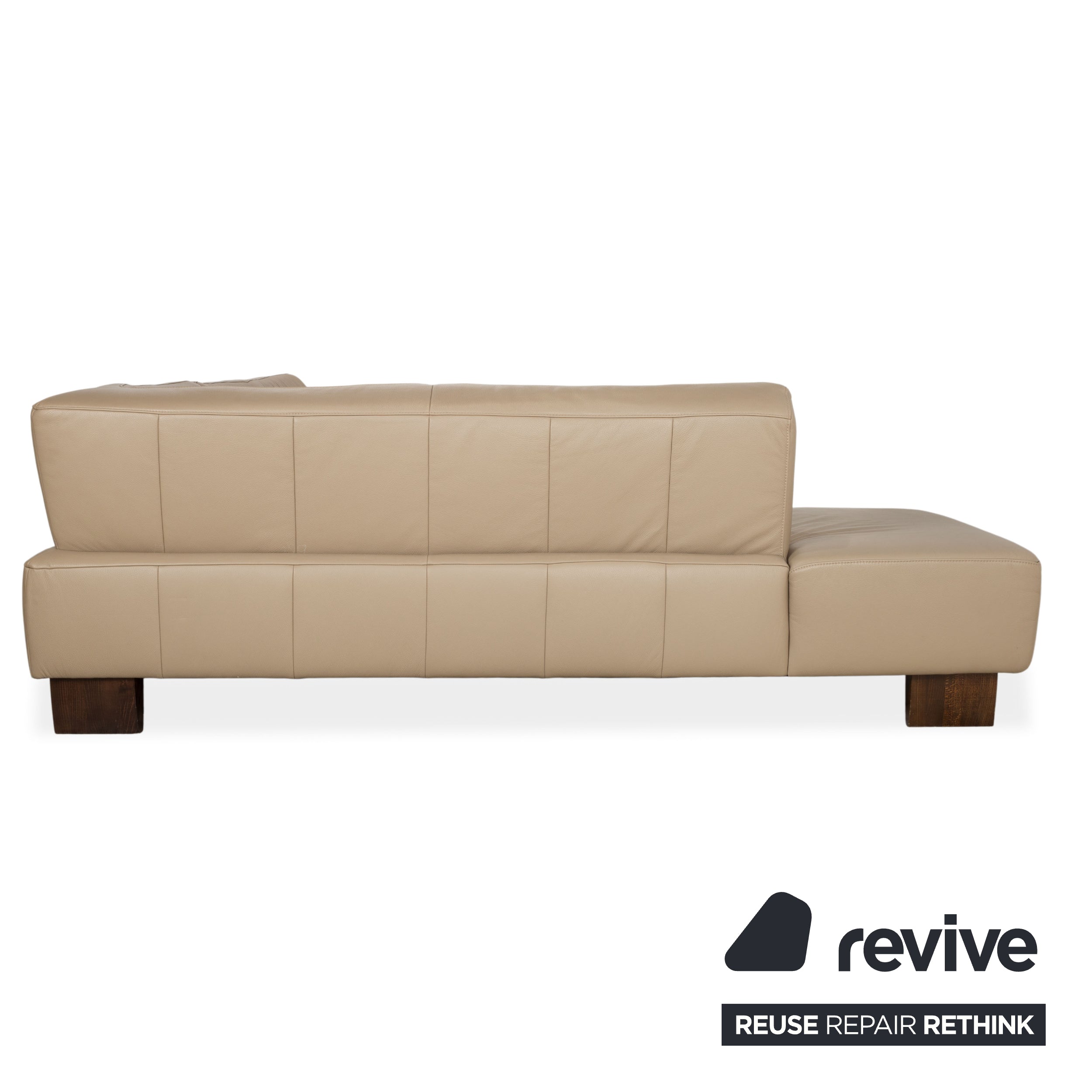Canapé d'angle en cuir et bois Musterring, beige-taupe