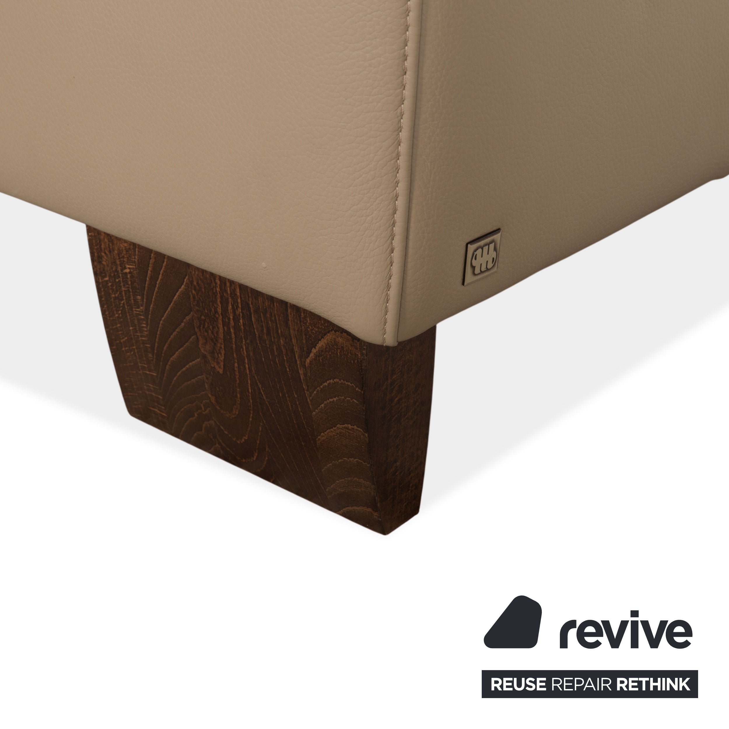 Canapé d'angle en cuir et bois Musterring, beige-taupe