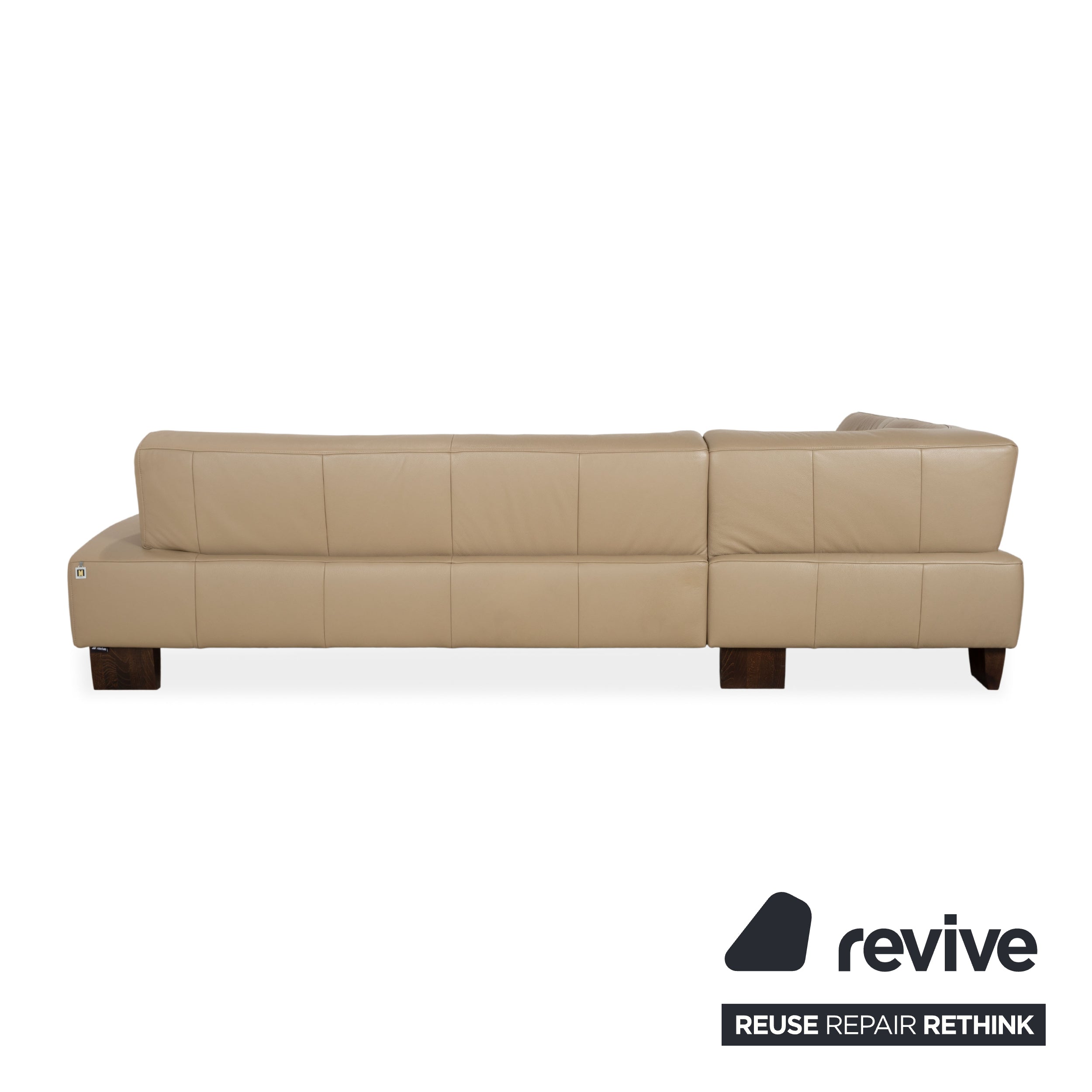 Canapé d'angle en cuir et bois Musterring, beige-taupe