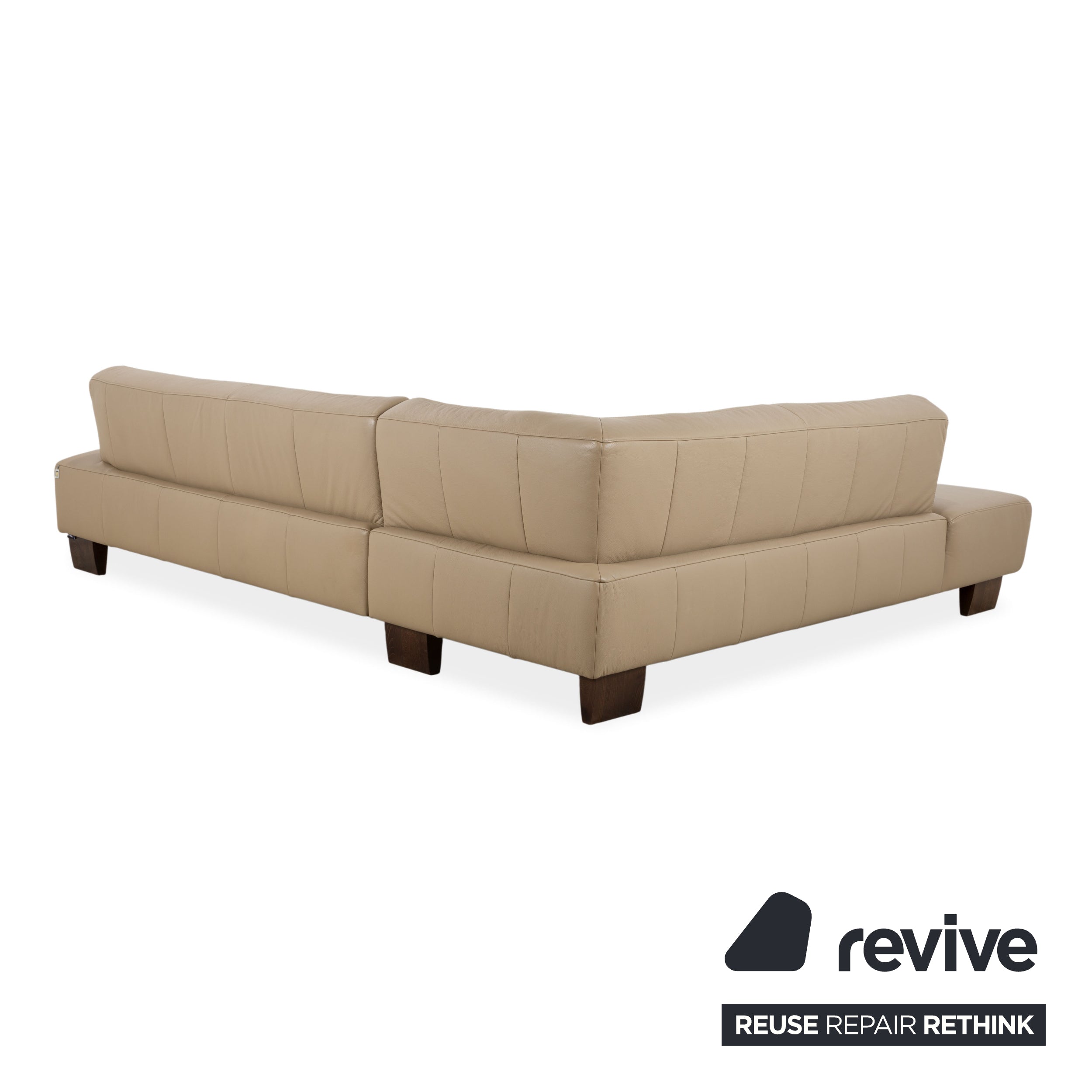 Canapé d'angle en cuir et bois Musterring, beige-taupe