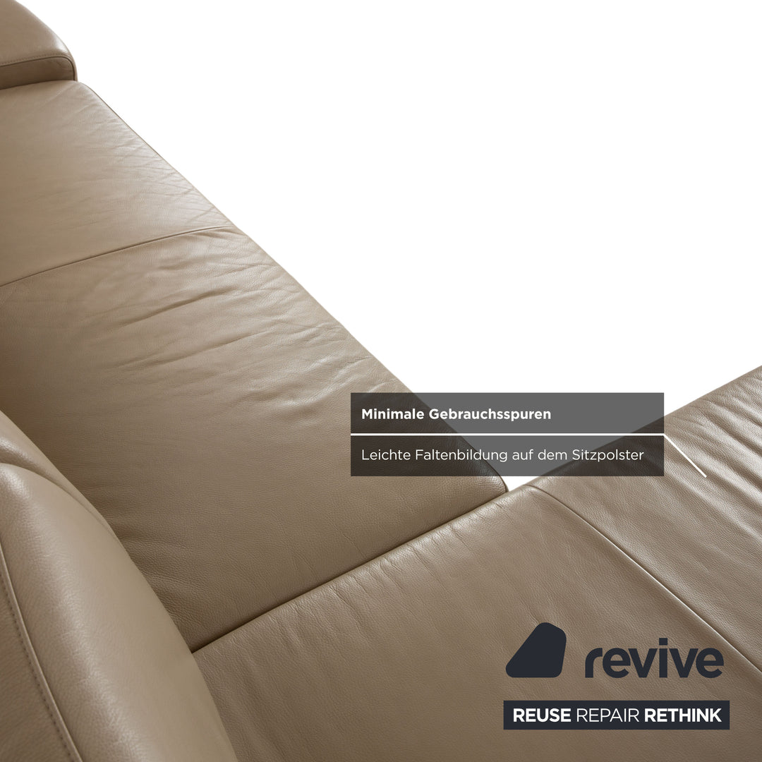 Musterring Leather Wood Corner Sofa Beige Taupe Sofa Couch