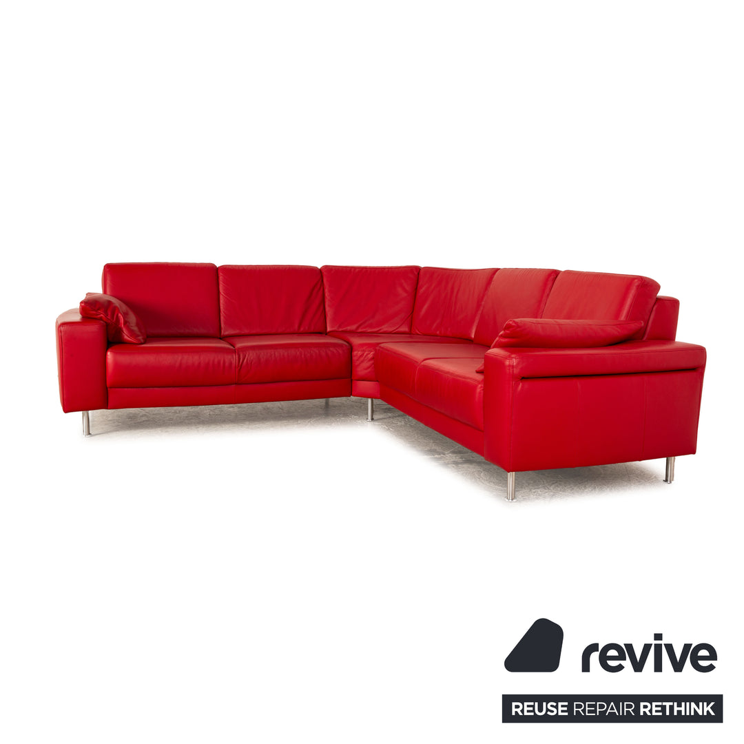 Échantillon de canapé d'angle en cuir avec anneau, canapé rouge