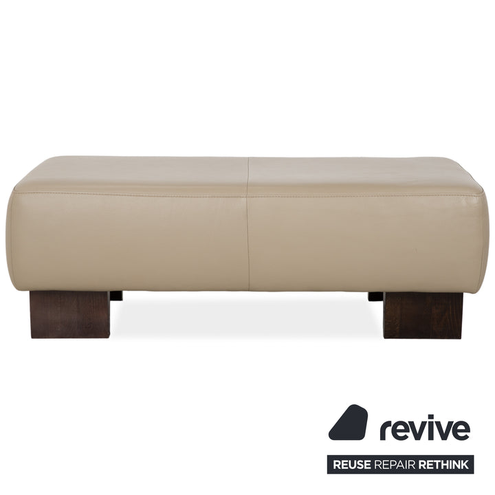 Canapé d'angle en cuir et bois Musterring, beige-taupe