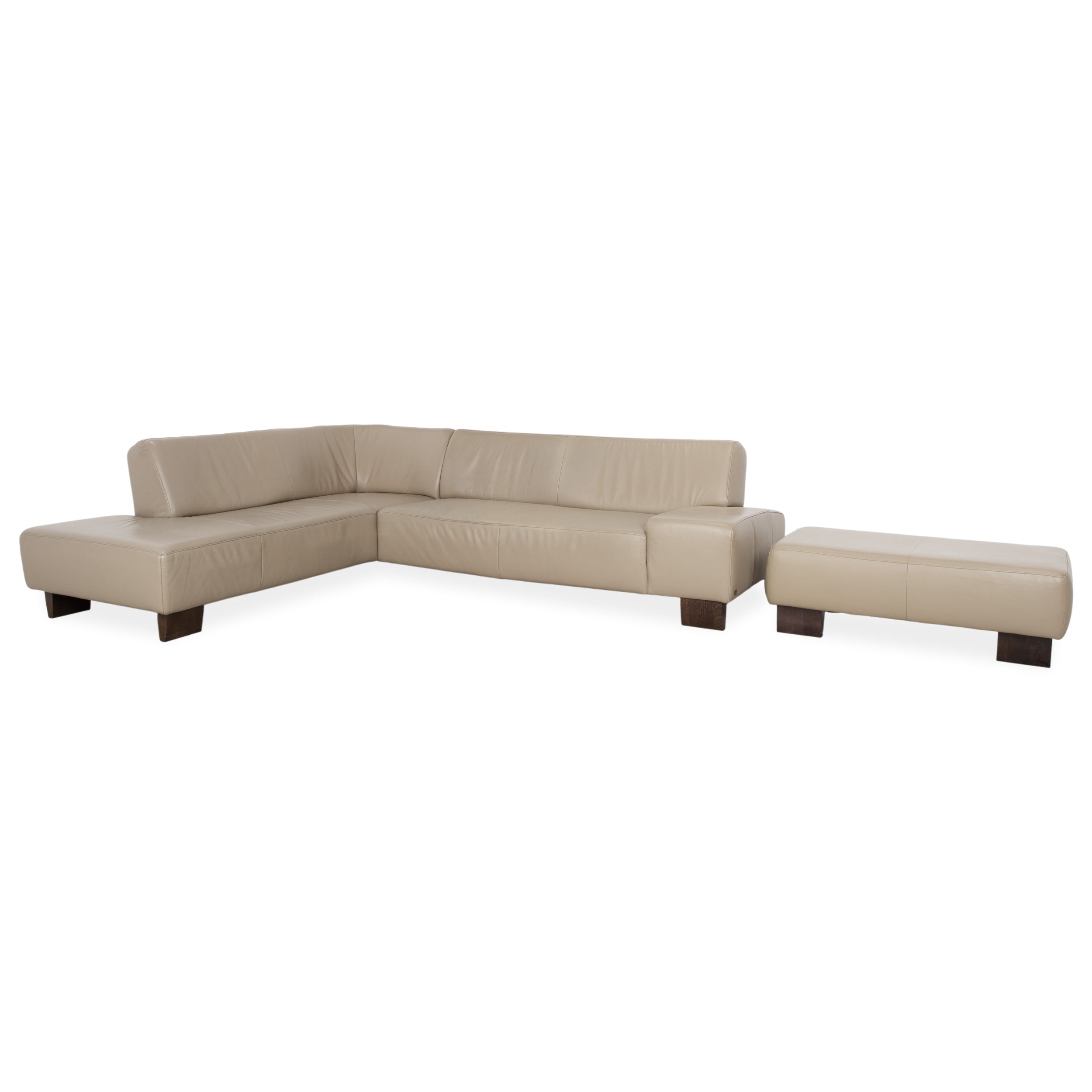 Canapé d'angle en cuir et bois Musterring, beige-taupe