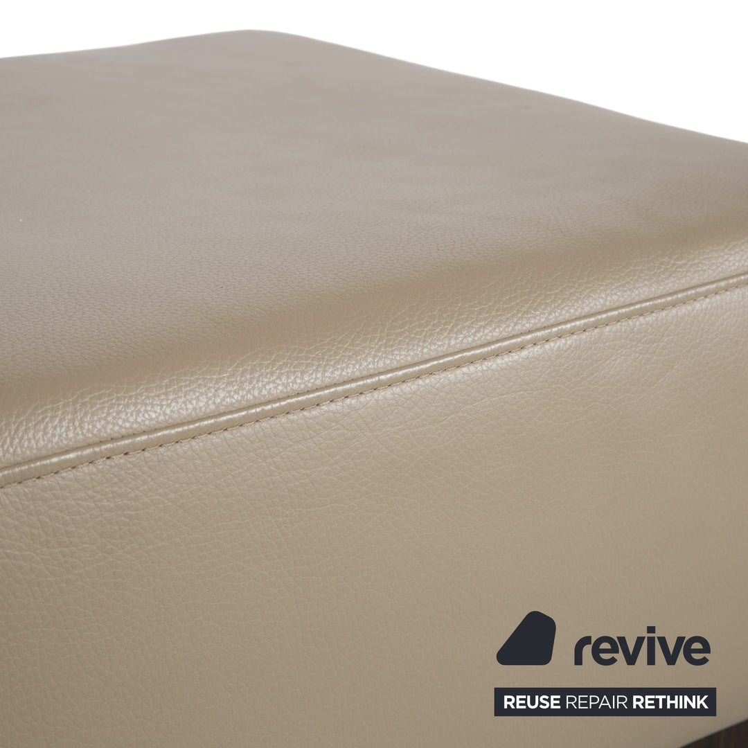 Canapé d'angle en cuir et bois Musterring, beige-taupe