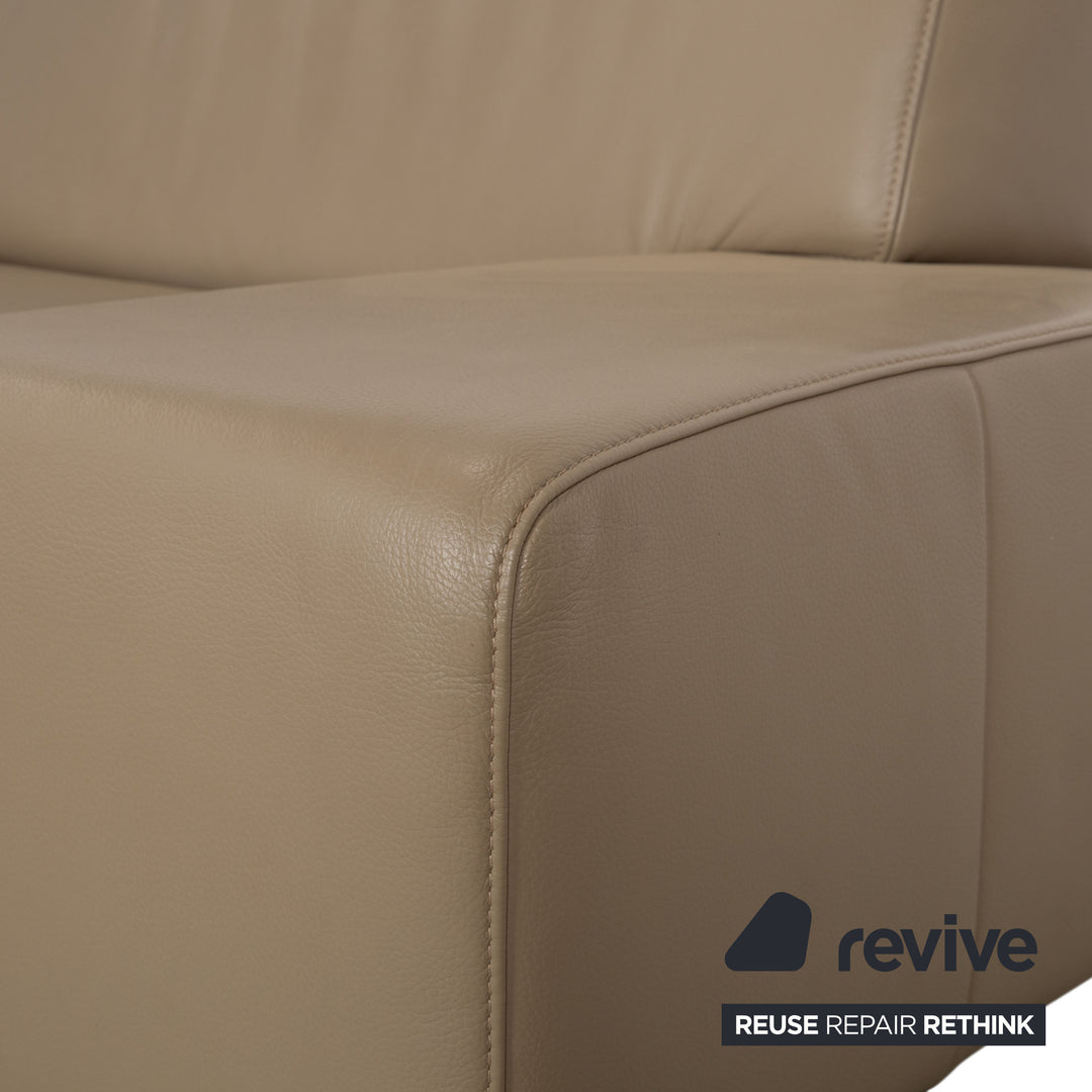 Canapé d'angle en cuir et bois Musterring, beige-taupe