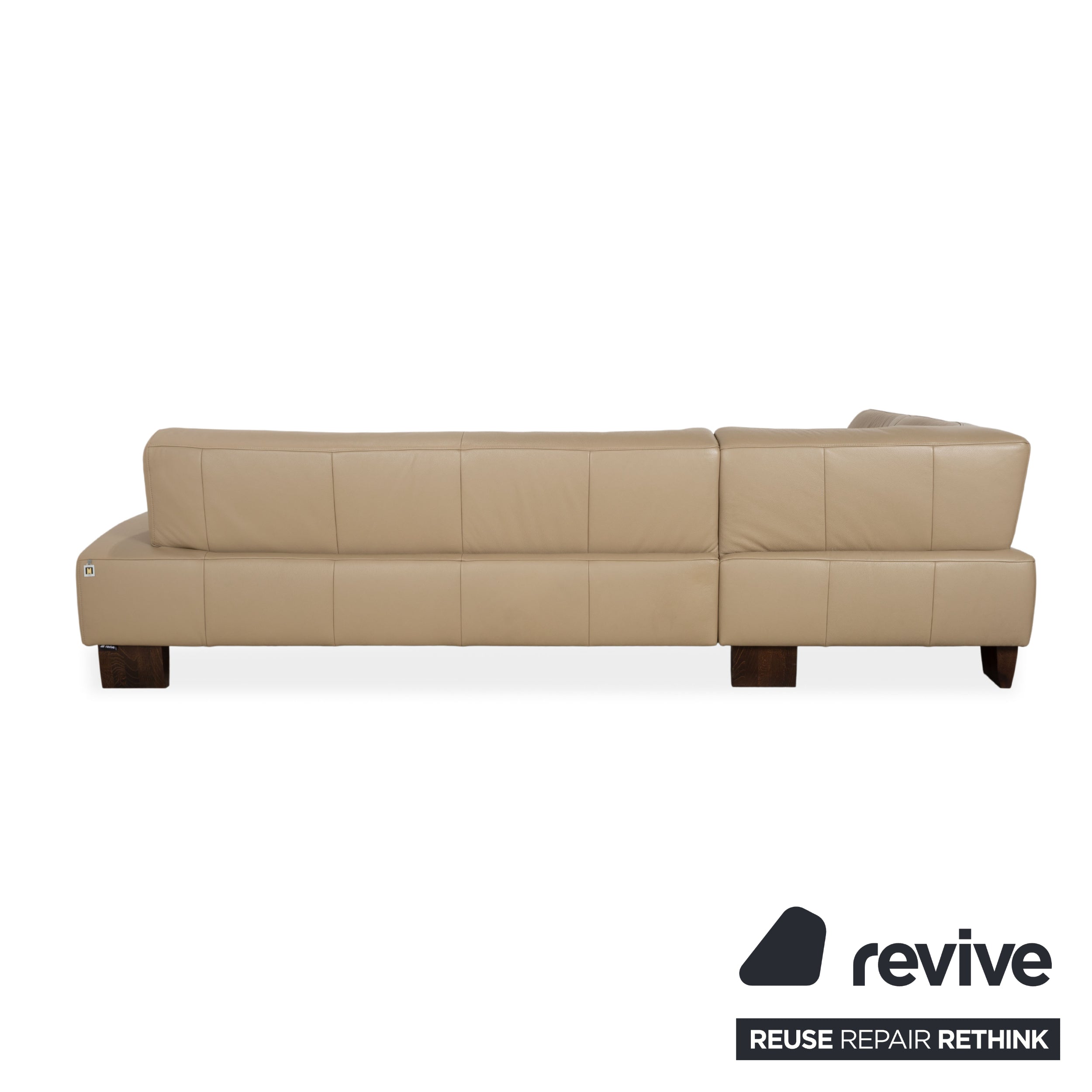 Canapé d'angle en cuir et bois Musterring, beige-taupe